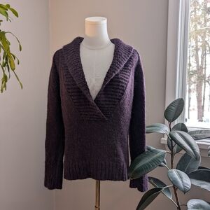 Loft Alpaca And Wool Blend Deep Purple V-Neck Sweater